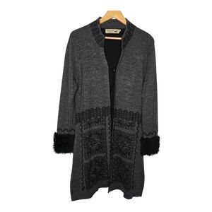 Peruvian Link Womens Alpaca Blend Fur Cuff Amherst Duster Cardigan Size Large